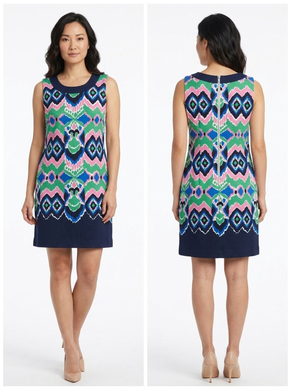 Gabby Skye Geometric Chevron Sleeveless Shift Dress Women Size 10